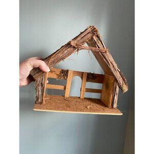 Fontanini 1992 Heirloom Nativity Creche Rustic Wood Bark Stable Decoration